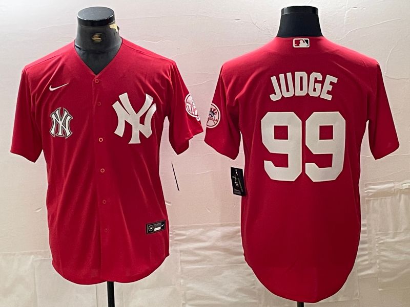 Men New York Yankees 99 Judge Red joint name Nike 2024 MLB Jersey style 2